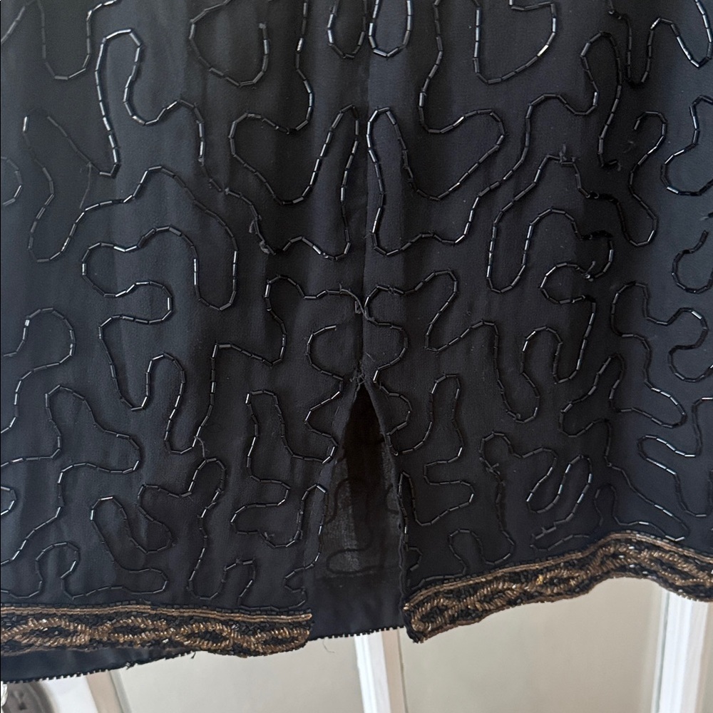 Vintage hand beaded Black Short-Sleeve swing Dress - Picture 9 of 12